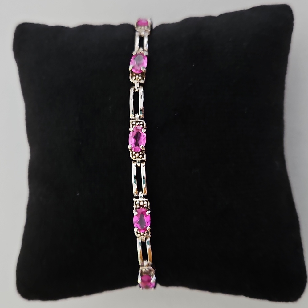Signature Sterling Silver Pink Rhinestone Tennis Bracelet - Picture 2 of 16